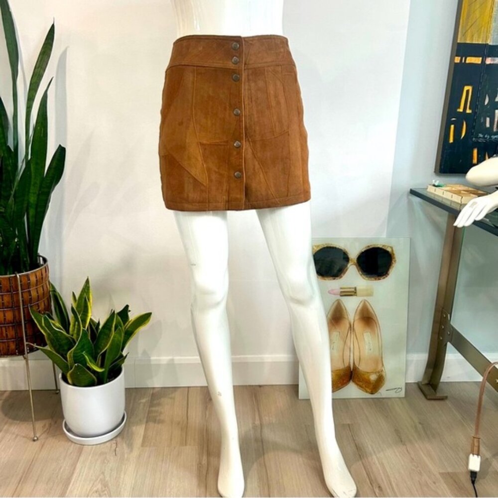 Le Chateau Suede Patchwork Snap Front Mini Skirt - image 2